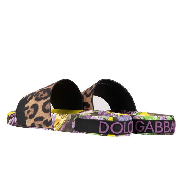 Dolce & Gabbana - DJ Khaled Slides Sandals with Butterfly Leopard Print Black Pu - Picture 5 of 5